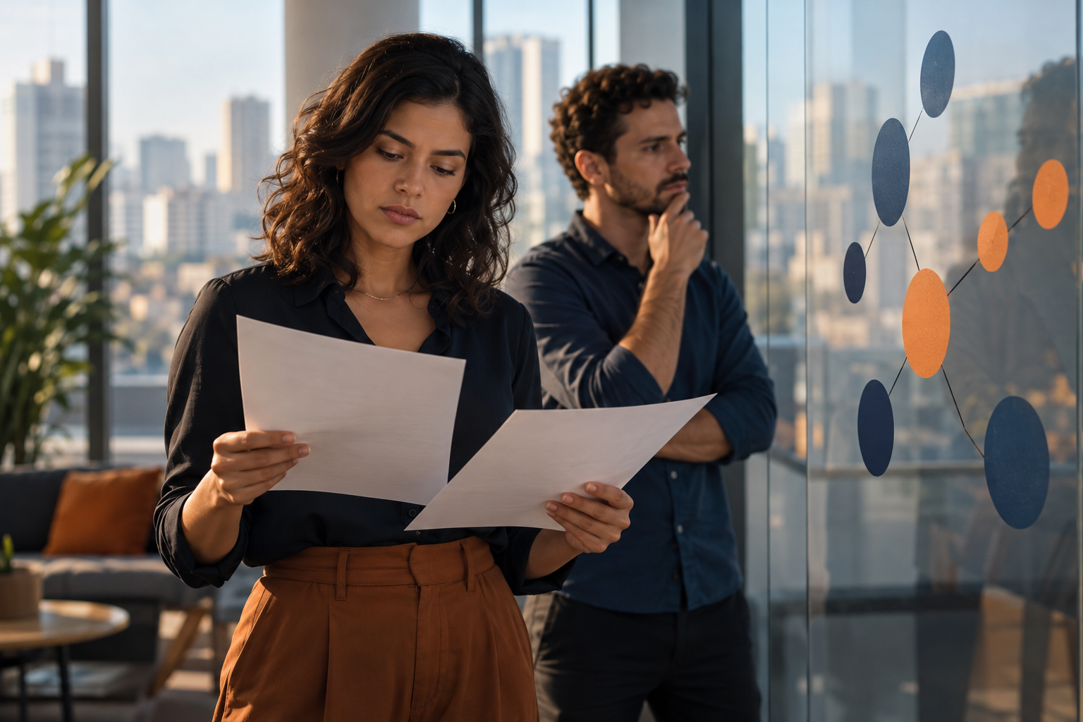 Fundadora brasileira compara contratos de investimento ao lado de um sócio, em uma decisão entre SAFE ou mútuo conversível.